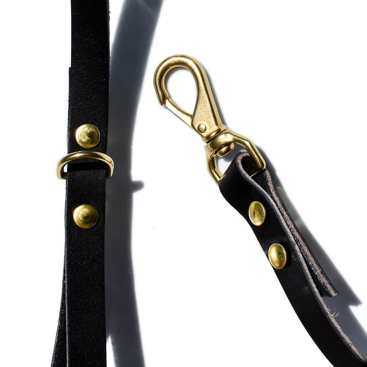Black Leather Dog Leash Hardware closeup
