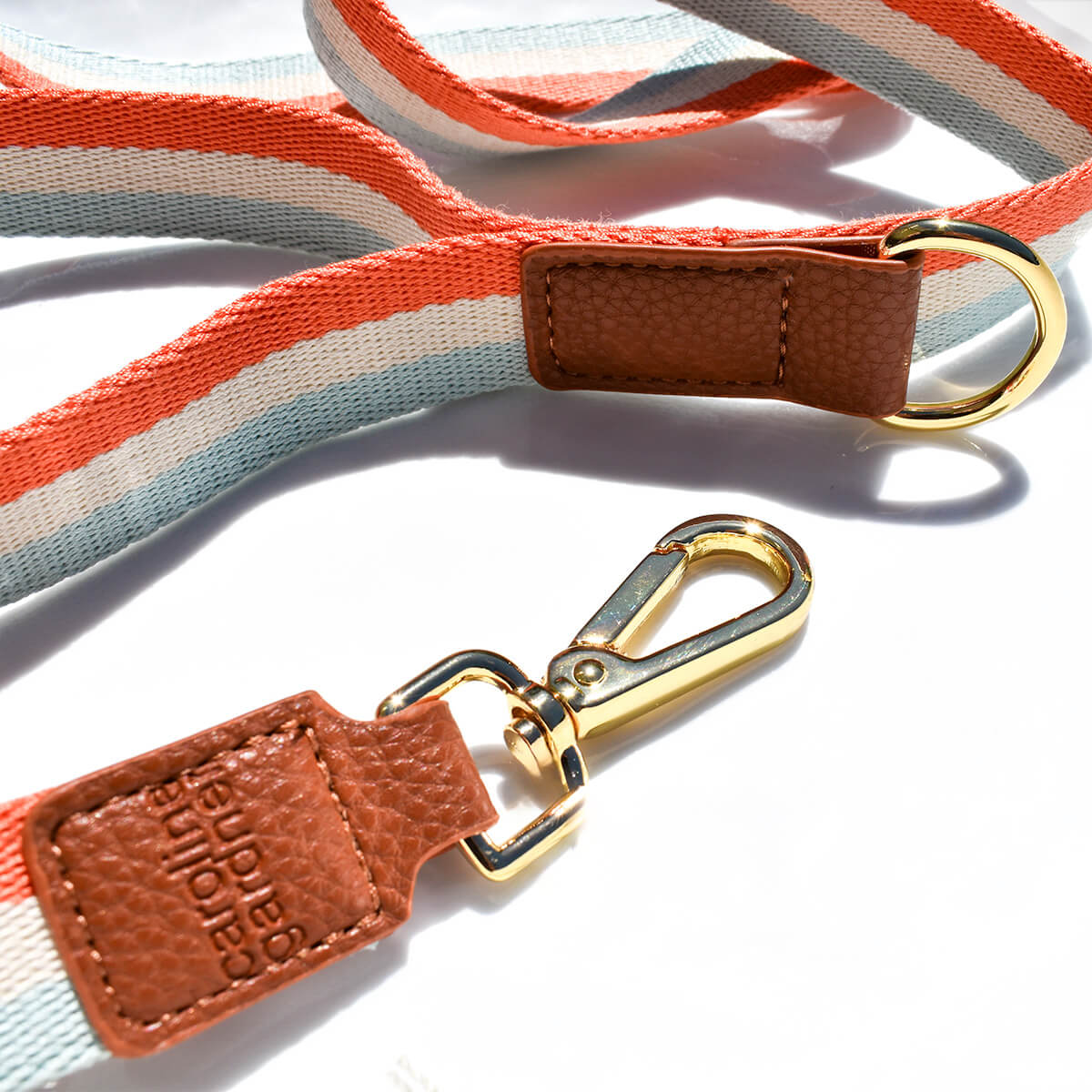Coral, White and Blue Striped Dog Leash
