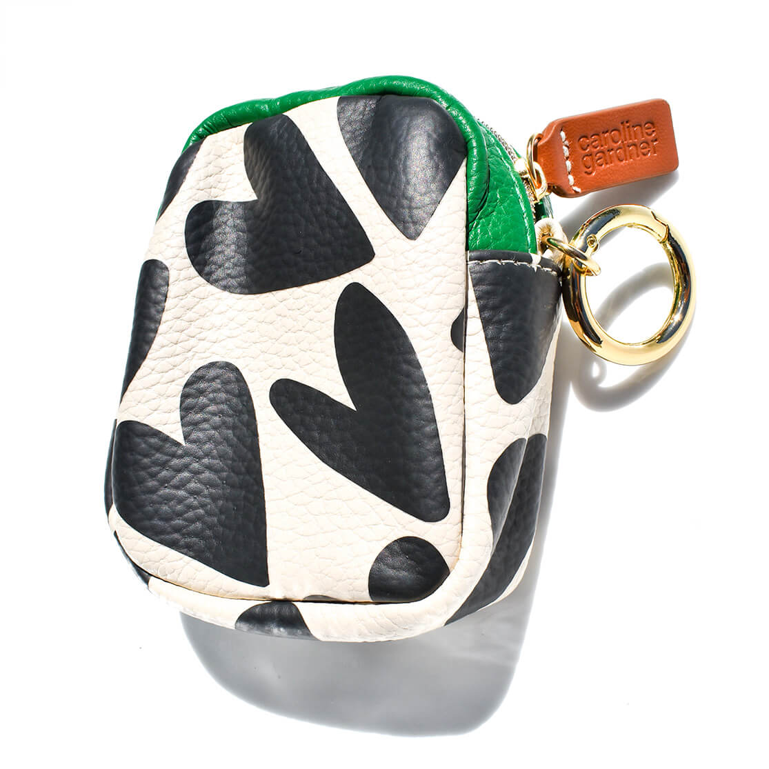 Vegan Leather Heart Print Treat Pouch in Black White and Green