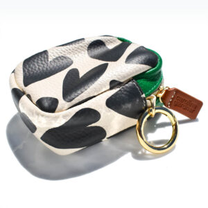 Vegan Leather Heart Print Treat Pouch in Black White and Green