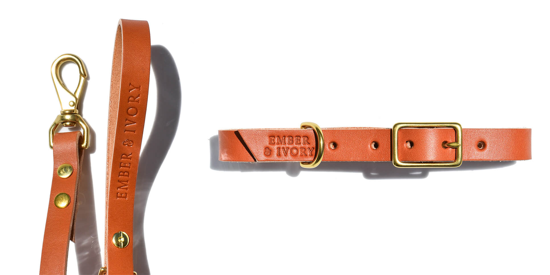 Caramel Brown Leather Dog Leash and Collar Combination