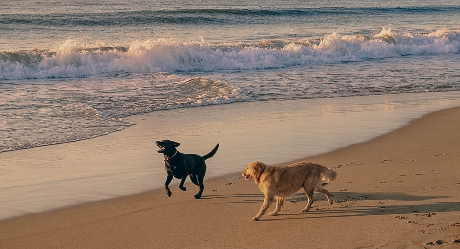 Dogs on the beach in Santa Cruz California