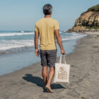 Swamis tote bag on Swamis beach