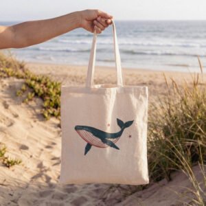 Pacific Whale Canvas Tote — Nautical Sea Life Market Bag