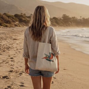 Pacific Pelican Canvas Tote — Vintage Coastal Bird Eco Shopper